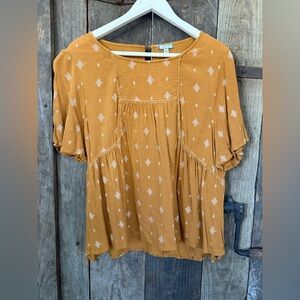 Eyeshadow Mustard Yellow Sleeveless Blouse Women's Size XL Boho Flowy